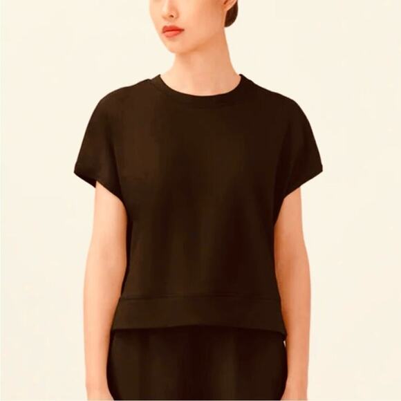 Cuyana French Terry Short Sleeve Sweatshirt Chocolate Brown Size M NEW - Picture 1 of 14